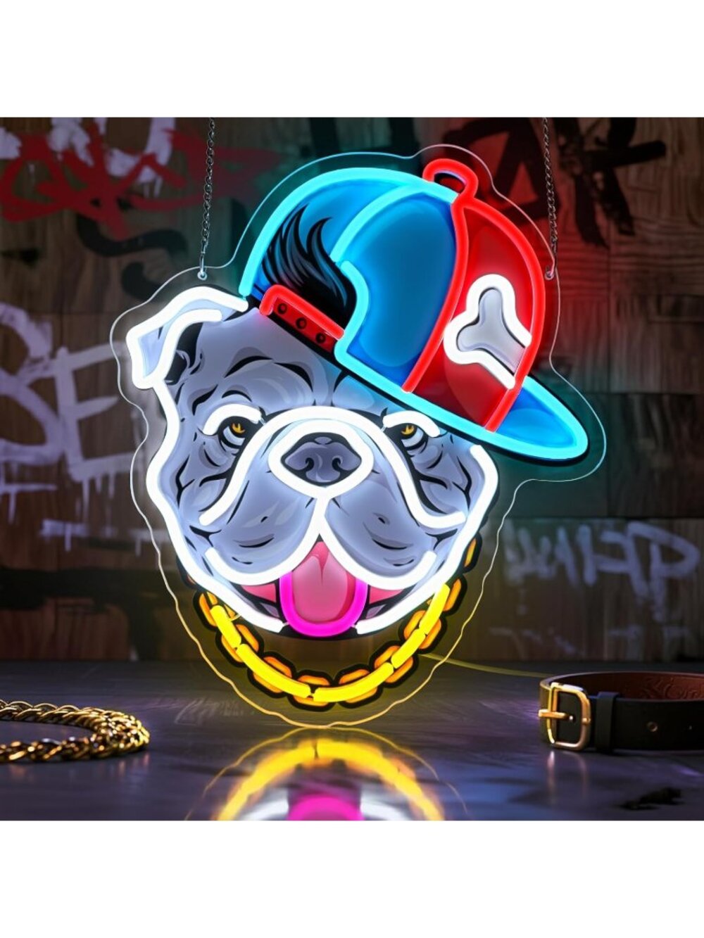 Hip Hop French Bulldog Neon Sign Multi Color Acrylic French Bulldog Neon Light